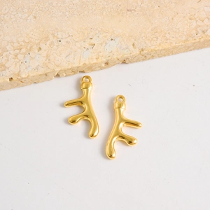 Polished gold 304 stainless steel coral branch pendants with natural bio-form curves