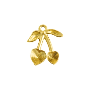 Golden 304 stainless steel cherry pendant with heart-shaped fruits for DIY jewelry making