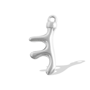 Detailed close-up of organic coral branch pendant in polished stainless steel for jewelry