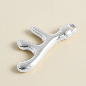 Polished silver stainless steel coral branch pendant with mirror finish and hanging hole