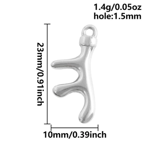 Detail view of 304 stainless steel coral branch pendant with specific size measurements