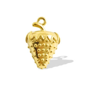 Macro detail of a 304 stainless steel gold strawberry pendant charm with round hanging loop