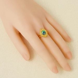 Vintage 18k gold plated 304 stainless steel ring with oval abalone shell on hand