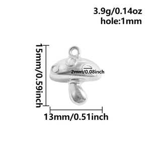 Detailed view of mushroom pendant showing dimensions 15x13mm and 1mm hole size
