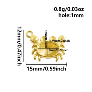 Dimensions détaillées du pendentif crabe en or 18k avec taille 15x12mm et poids 0,8g
