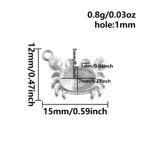 Guide des dimensions du pendentif crabe en acier inoxydable pour création de bijoux DIY doré 18k