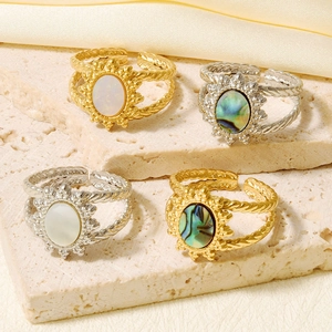 Retro 18k goud vergulde roestvrijstalen ringen met gekleurde schelp en opaal stenen