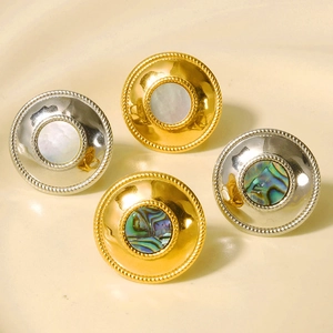 Vintage Ring aus 304 Edelstahl mit 18k Vergoldung, Naturmuschel und Kordelrand