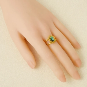 Retro 18k goud vergulde ring van roestvrij staal met ovale schelp en zonnestraal