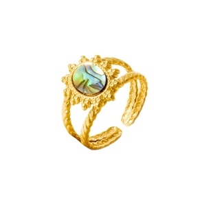 Vintage 18k vergulde roestvrijstalen ring met ronde schelp en verstelbare open band