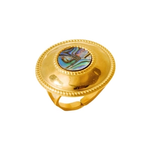 Vintage Ring aus vergoldetem 304 Edelstahl mit runder Muschel und Seilkante im Retro-Stil