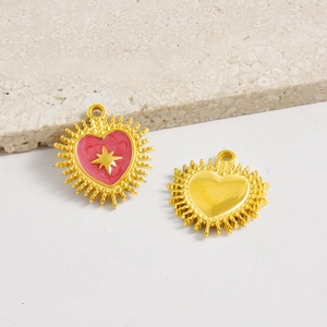 Detalles del frente y dorso del colgante corazón rosa con patrón de estrella dorada para joyería
