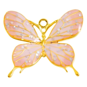 Colgante mariposa rosa con baño de oro y purpurina para creación de joyas DIY