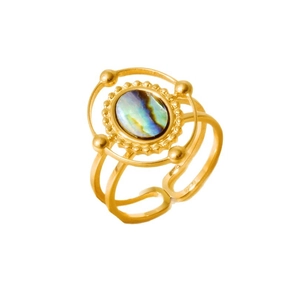 Retro 18k gold plated 304 stainless steel ring featuring oval abalone shell inlay