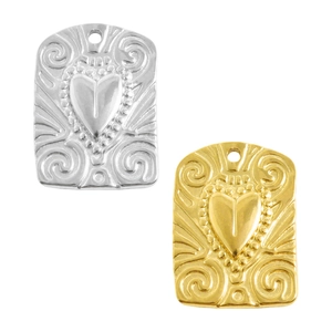 Vintage Heart Pendant Only 304 Stainless Steel 18K Gold Plated Embossed Scroll Charm For DIY Necklace Bracelet Making Jewelry