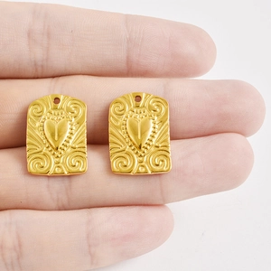 Golden heart relief rectangular pendants with spiral texture for DIY necklace jewelry