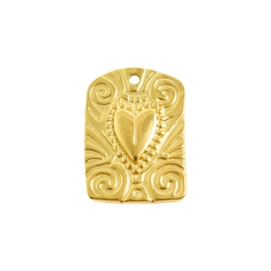 18k gold plated heart relief rectangle pendant for DIY necklace and jewelry making