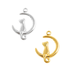 304 Acciaio Inossidabile Ciondolo Gatto Luna DIY Accessorio Gioielli per Collana Braccialetto Oro Argento Placcatura Sottovuoto