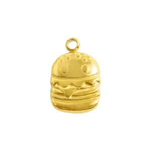 3D burger pendant in 18K gold plated stainless steel for DIY jewelry making
