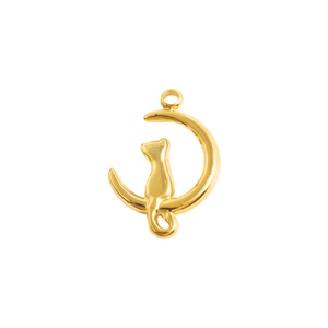 Pendente minimalista in acciaio inox placcato oro 18k con gatto e luna crescente