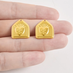 18k gold plated heart pendant charms with sunburst engraving for DIY jewelry making