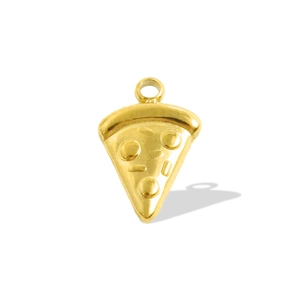 Macro shot of a 18K gold plated pizza slice charm pendant for jewelry making