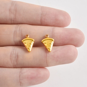 18K gold plated stainless steel pizza pendant charms for DIY jewelry making