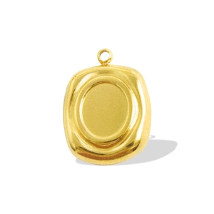 Detailed view of a gold oval 304 stainless steel pendant with a central concave design