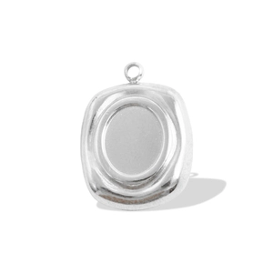 Close-up of 304 stainless steel square pendant base with oval inlay for DIY jewelry