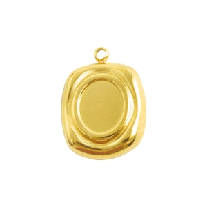 Polished 304 stainless steel square pendant base with oval setting for DIY jewelry
