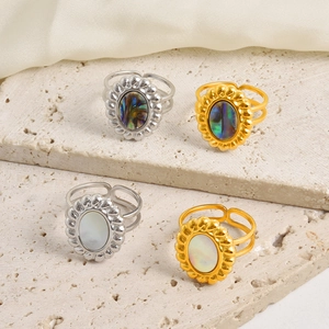 Retro 18k vergulde roestvrijstalen ringen set met abalone schelp en parelmoer details