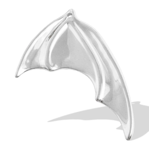 Detailed close-up of a silver bat wing pendant made from stainless steel for DIY jewelry