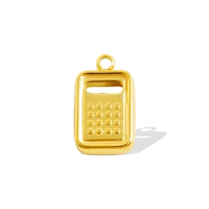 Macro view of gold-plated calculator charm with textured buttons for DIY jewelry