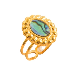 Vintage 18k goud vergulde 304 roestvrijstalen ring met kleurrijke abalone schelp