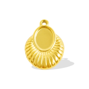 Macro shot of 18k gold-plated fan pendant base with sunburst texture for DIY jewelry