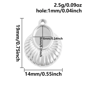Detail view of fan-shaped pendant base showing dimensions and 8x6mm inner setting size