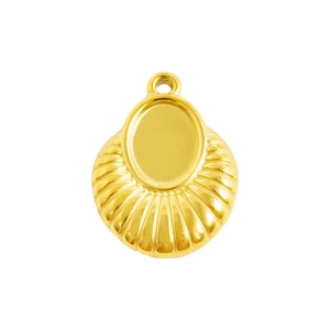 Polished 18k gold fan-shaped pendant with oval base for necklace and jewelry making