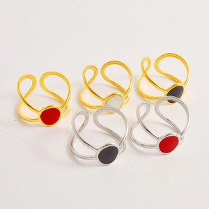 Minimalist geometric open rings with enamel round detail in gold and silver finishes