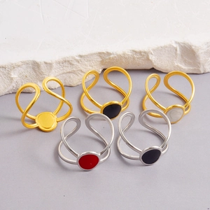 Minimalist 304 Stainless Steel Open Adjustable Ring Geometric Round Enamel Drip Oil Gold Silver Finger Ring Fashion Jewelry