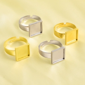 Adjustable square blank ring settings in gold and silver finish for DIY jewelry making