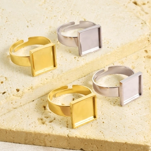Adjustable square ring base in gold and silver finish for DIY jewelry making