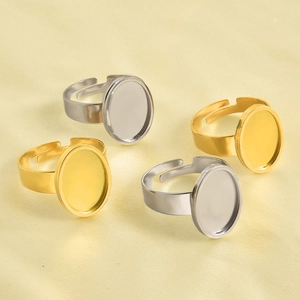 Adjustable Stainless Steel Oval Ring Base Bezel Setting DIY Jewelry Making Gold Silver Plated Minimalist Open Ring
