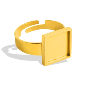 Detail of adjustable 18k gold plated stainless steel square ring blank for DIY jewelry