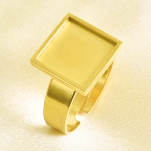 Adjustable 18k gold stainless steel ring blank with square base for DIY jewelry making