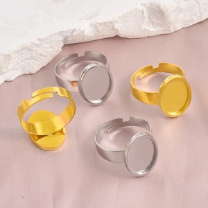 Adjustable 18k gold and silver oval base ring blanks for DIY jewelry making