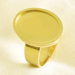 Macro shot of 18k gold plated adjustable oval ring base for DIY jewelry making