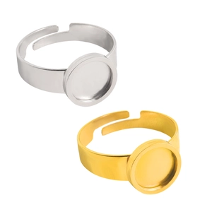 Adjustable round stainless steel ring blanks in gold and silver finish for DIY jewelry
