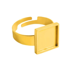 Adjustable 18k gold plated square ring base with open band for DIY jewelry making