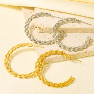 Stainless Steel Hollow Woven Hoop Earrings Vacuum Gold Silver Plated Chain Design Twisted Circle Jewelry For Women Daily