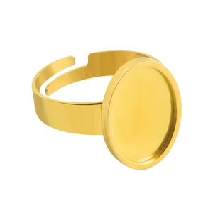 Adjustable 18k gold plated stainless steel ring with oval bezel setting for DIY jewelry
